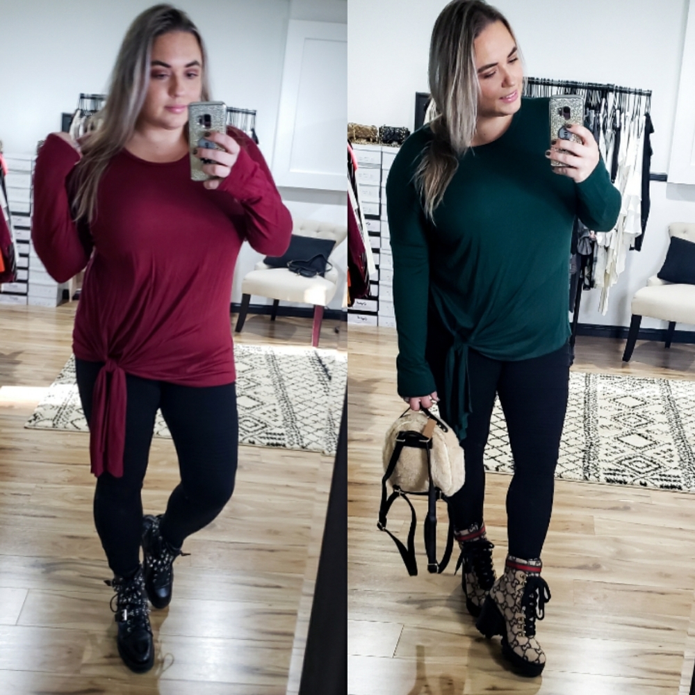 Super Soft Front Tie Tunic Top (Emerald Green) - Picture 7 of 11